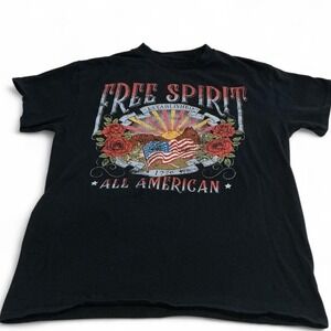Goodie Two Sleeves Graphic Tee Womens Large Black Free‎ Spirit American